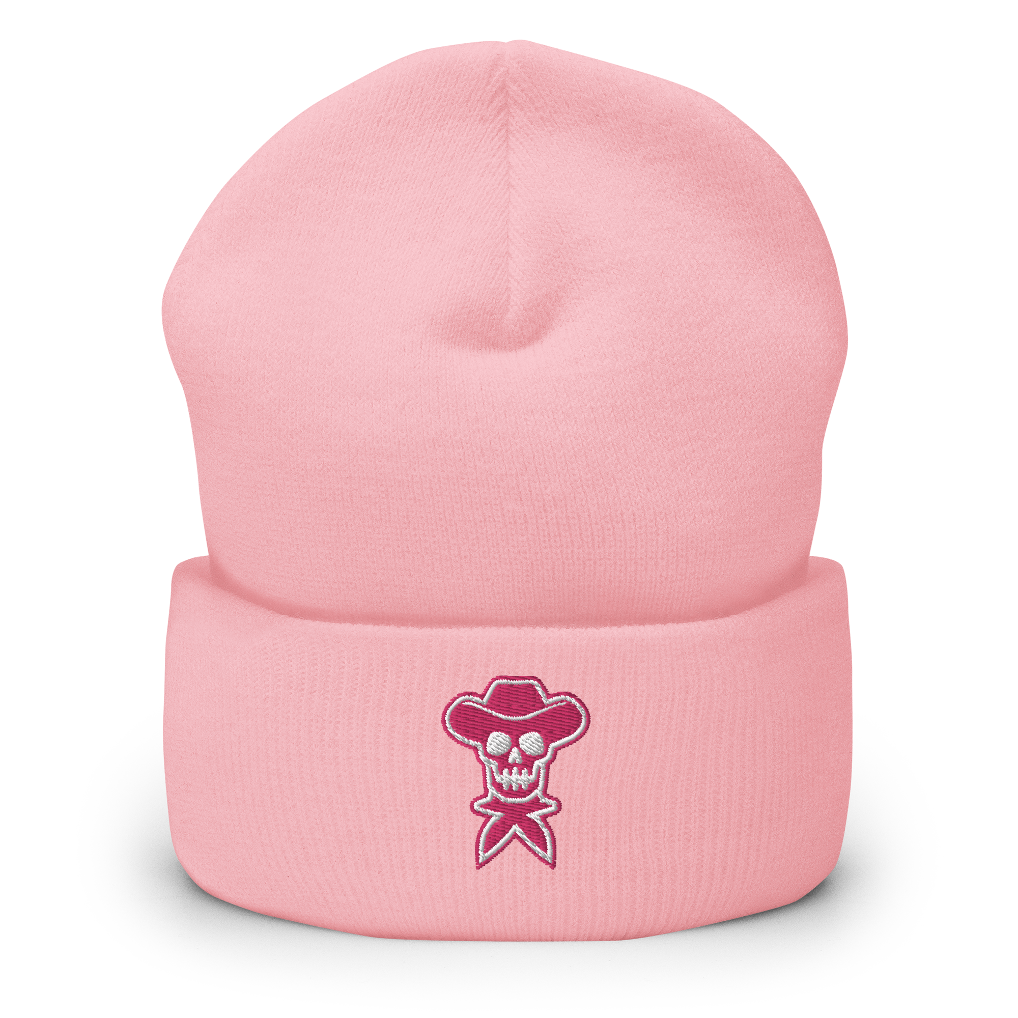 Pink Embroidered Cuffed Beanie