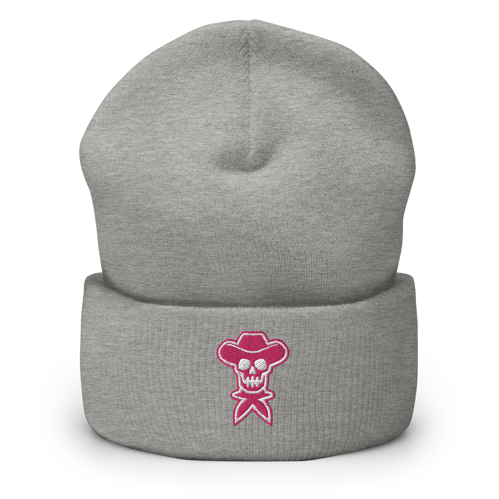 Pink Embroidered Cuffed Beanie