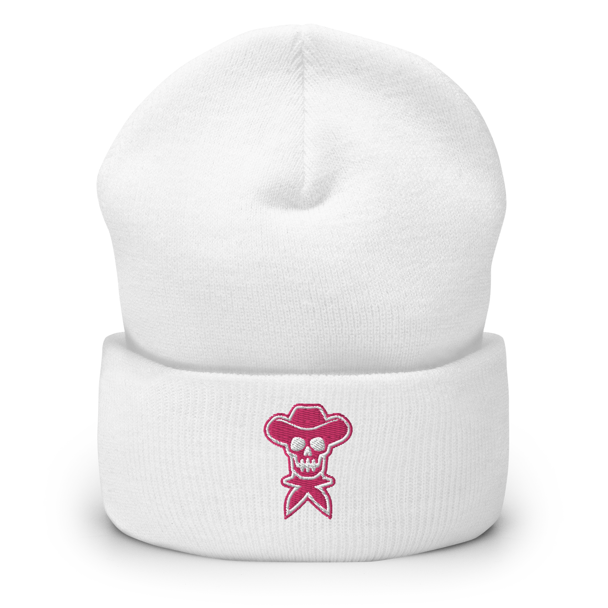 Pink Embroidered Cuffed Beanie